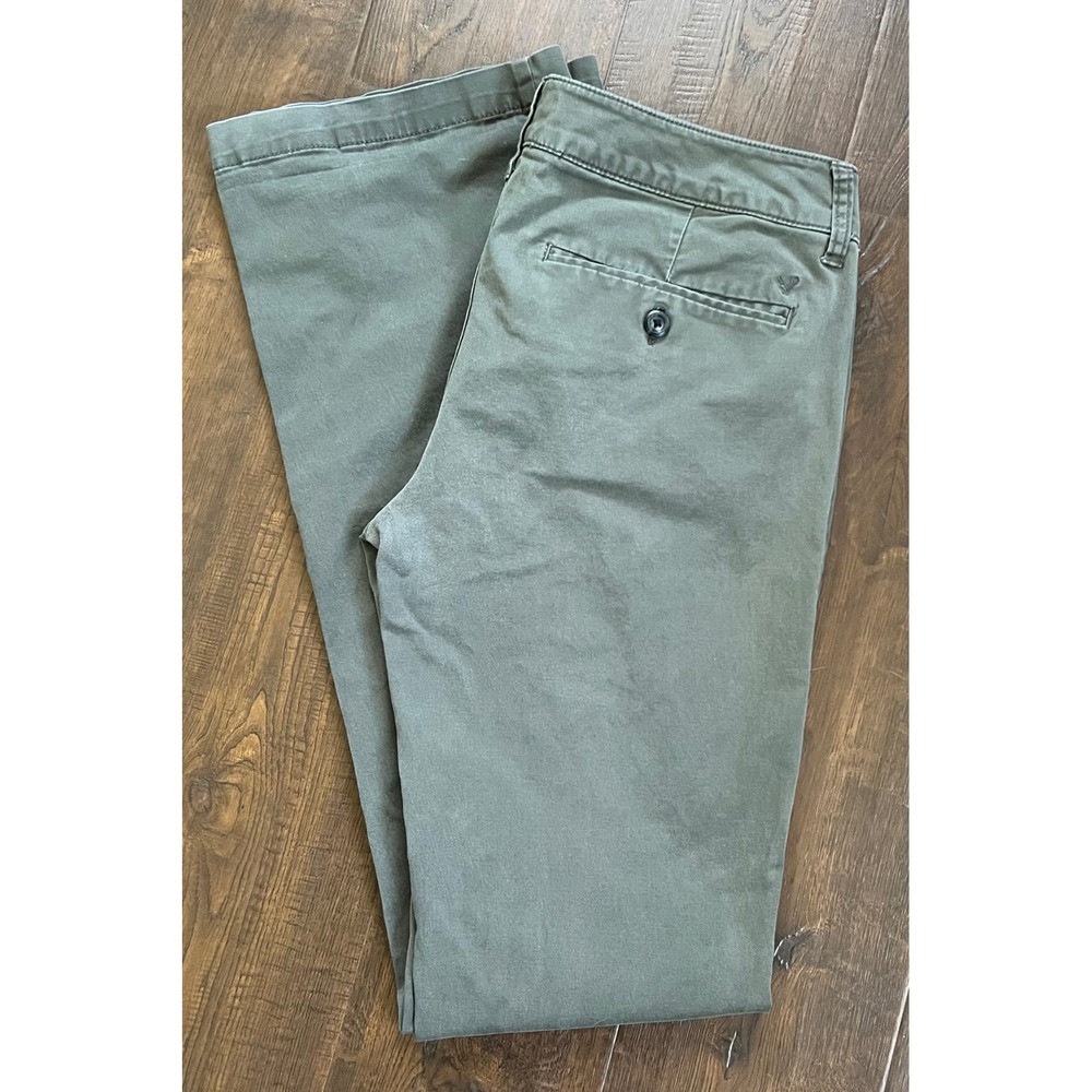 American Eagle Kick Boot Stretch Pants Womens 8 X-Long Olive Green Chino